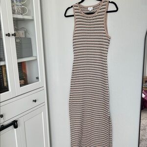 Le Lis Cream and Black Patterned Knit Maxi Dress with Side Slit